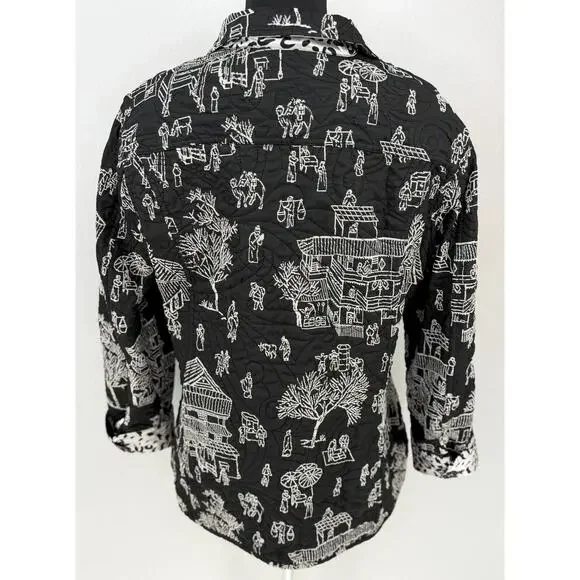 Chicos Pagoda Asian Black White Reversible Embroidered Jacket 4 XXL/20 - Picture 4 of 12